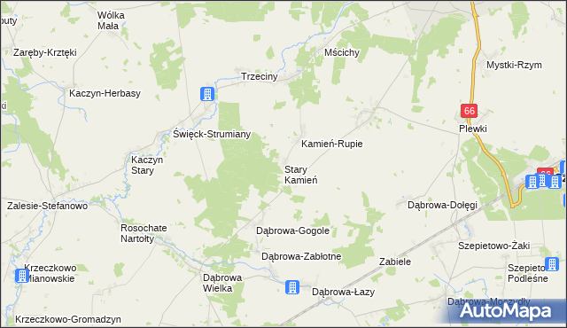 mapa Stary Kamień gmina Szepietowo, Stary Kamień gmina Szepietowo na mapie Targeo