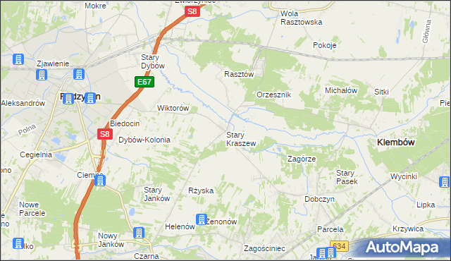 mapa Stary Kraszew, Stary Kraszew na mapie Targeo