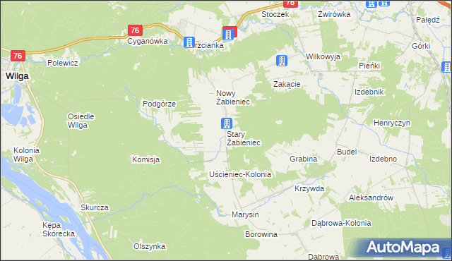 mapa Stary Żabieniec gmina Wilga, Stary Żabieniec gmina Wilga na mapie Targeo