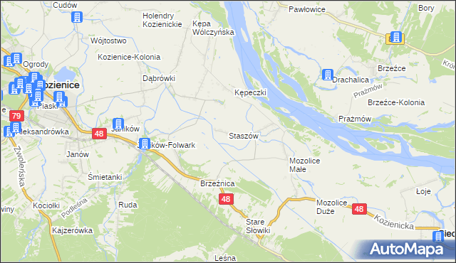 mapa Staszów gmina Kozienice, Staszów gmina Kozienice na mapie Targeo