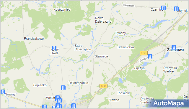 mapa Stawnica gmina Złotów, Stawnica gmina Złotów na mapie Targeo