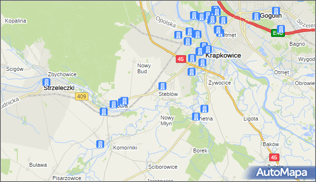 mapa Steblów gmina Krapkowice, Steblów gmina Krapkowice na mapie Targeo