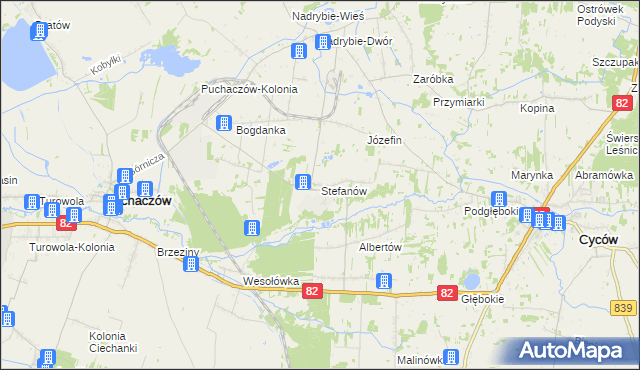 mapa Stefanów gmina Cyców, Stefanów gmina Cyców na mapie Targeo