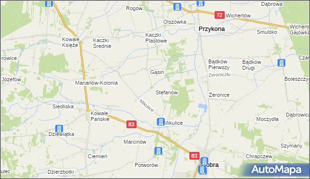 mapa Stefanów gmina Dobra, Stefanów gmina Dobra na mapie Targeo