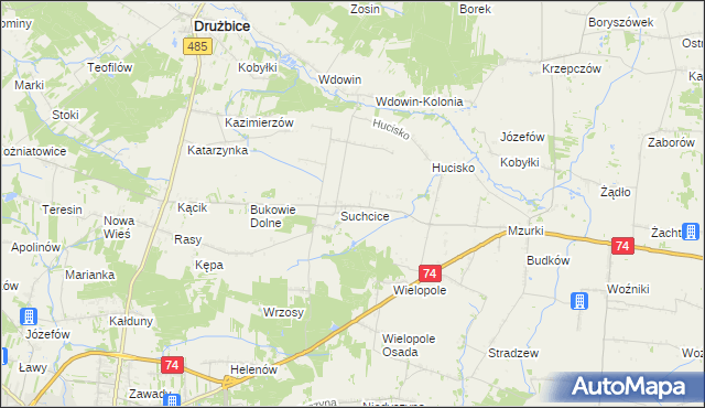 mapa Stefanów gmina Drużbice, Stefanów gmina Drużbice na mapie Targeo