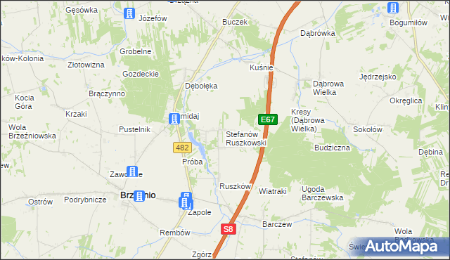 mapa Stefanów Ruszkowski, Stefanów Ruszkowski na mapie Targeo