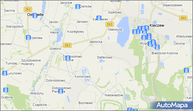 mapa Stefanowo gmina Kazimierz Biskupi, Stefanowo gmina Kazimierz Biskupi na mapie Targeo