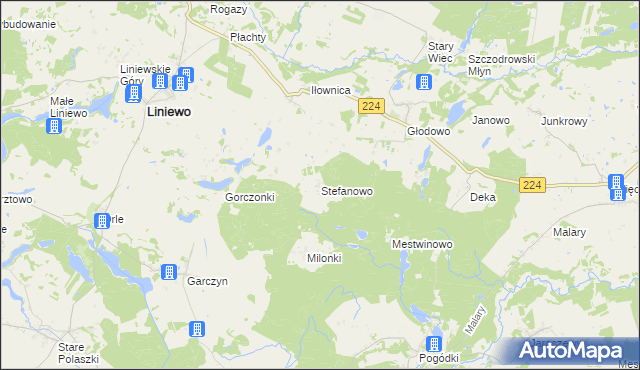 mapa Stefanowo gmina Liniewo, Stefanowo gmina Liniewo na mapie Targeo