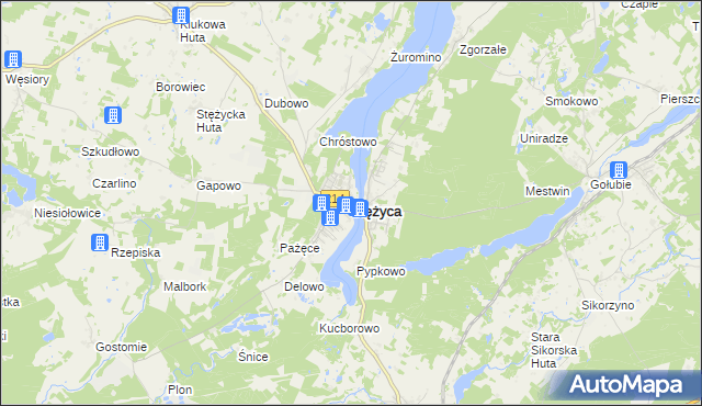 mapa Stężyca powiat kartuski, Stężyca powiat kartuski na mapie Targeo