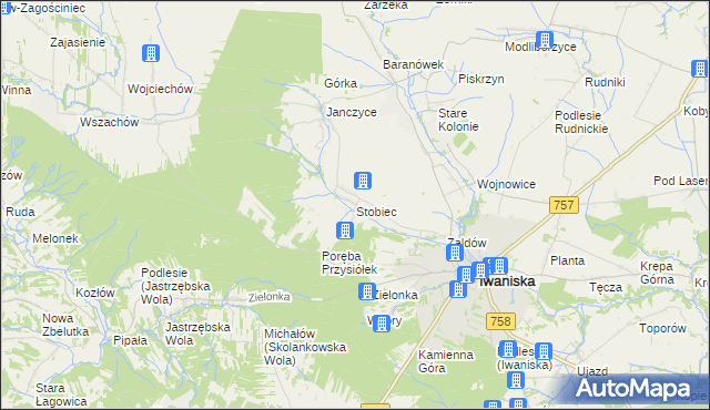 mapa Stobiec gmina Iwaniska, Stobiec gmina Iwaniska na mapie Targeo