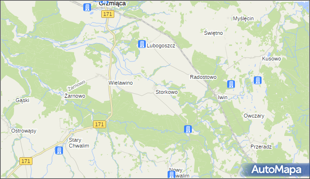 mapa Storkowo gmina Grzmiąca, Storkowo gmina Grzmiąca na mapie Targeo