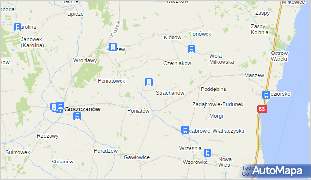 mapa Strachanów, Strachanów na mapie Targeo