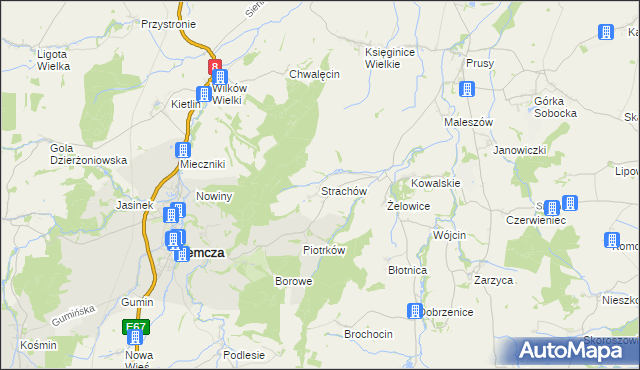 mapa Strachów gmina Kondratowice, Strachów gmina Kondratowice na mapie Targeo