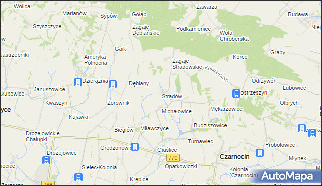 mapa Stradów gmina Czarnocin, Stradów gmina Czarnocin na mapie Targeo