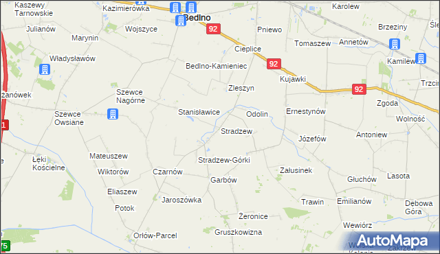 mapa Stradzew gmina Bedlno, Stradzew gmina Bedlno na mapie Targeo