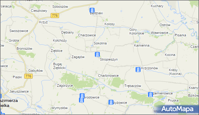 mapa Stropieszyn gmina Czarnocin, Stropieszyn gmina Czarnocin na mapie Targeo