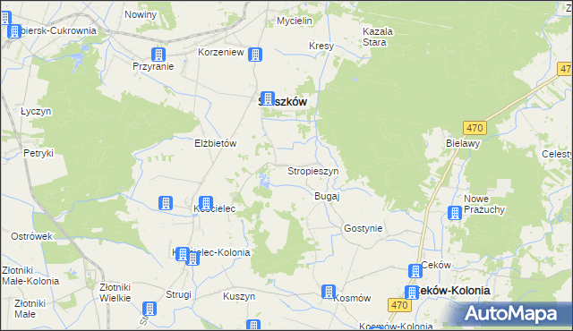 mapa Stropieszyn gmina Mycielin, Stropieszyn gmina Mycielin na mapie Targeo