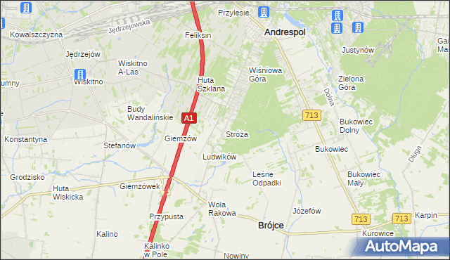 mapa Stróża gmina Andrespol, Stróża gmina Andrespol na mapie Targeo