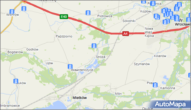 mapa Stróża gmina Mietków, Stróża gmina Mietków na mapie Targeo