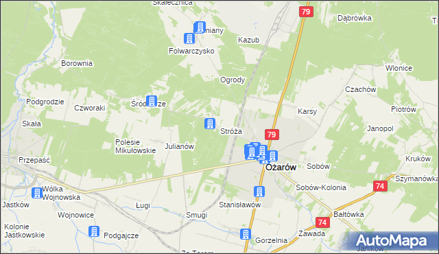 mapa Stróża gmina Ożarów, Stróża gmina Ożarów na mapie Targeo