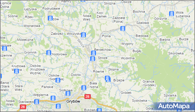 mapa Stróże gmina Grybów, Stróże gmina Grybów na mapie Targeo