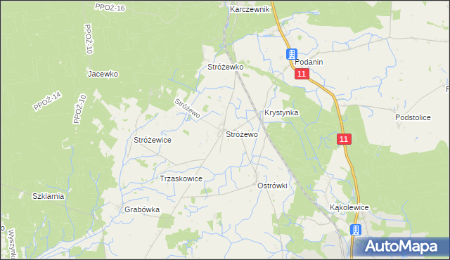 mapa Stróżewo gmina Chodzież, Stróżewo gmina Chodzież na mapie Targeo