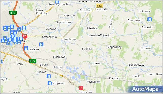 mapa Strubiny gmina Płońsk, Strubiny gmina Płońsk na mapie Targeo