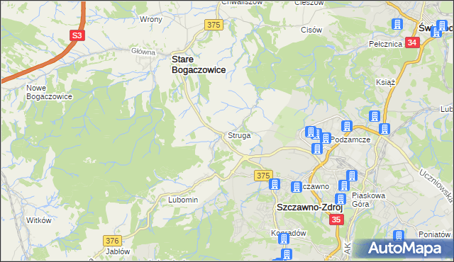 mapa Struga gmina Stare Bogaczowice, Struga gmina Stare Bogaczowice na mapie Targeo