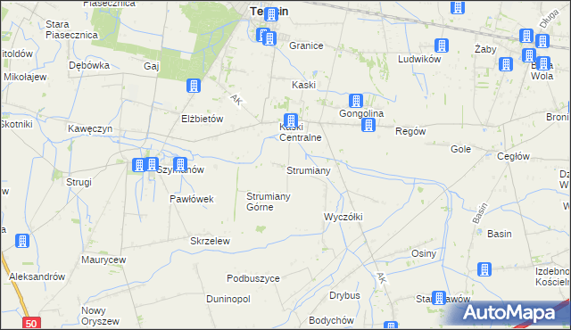 mapa Strumiany gmina Baranów, Strumiany gmina Baranów na mapie Targeo