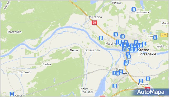 mapa Strumienno gmina Krosno Odrzańskie, Strumienno gmina Krosno Odrzańskie na mapie Targeo