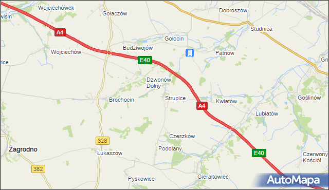 mapa Strupice gmina Chojnów, Strupice gmina Chojnów na mapie Targeo