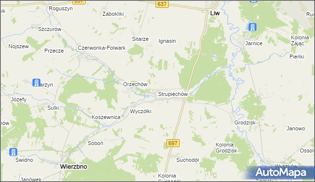 mapa Strupiechów, Strupiechów na mapie Targeo