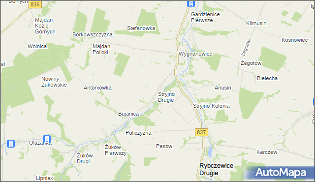 mapa Stryjno Drugie, Stryjno Drugie na mapie Targeo