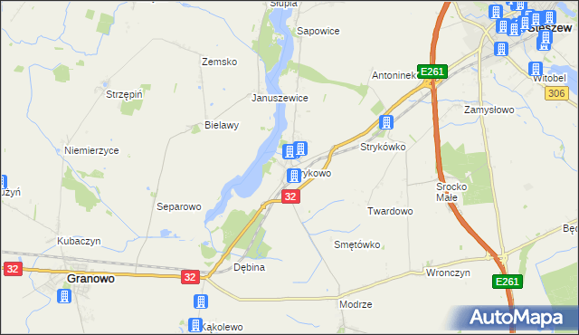 mapa Strykowo, Strykowo na mapie Targeo