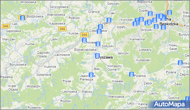 mapa Stryszawa, Stryszawa na mapie Targeo