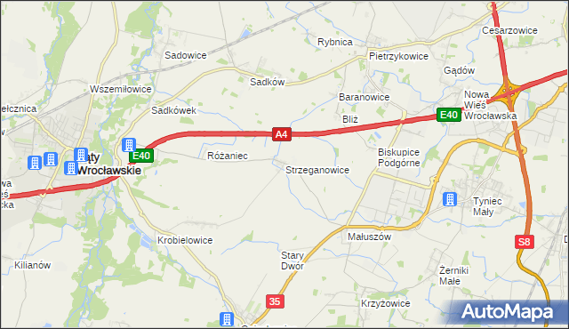 mapa Strzeganowice, Strzeganowice na mapie Targeo