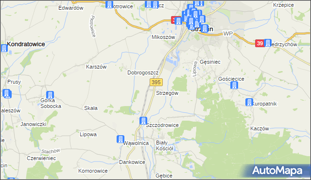 mapa Strzegów gmina Strzelin, Strzegów gmina Strzelin na mapie Targeo