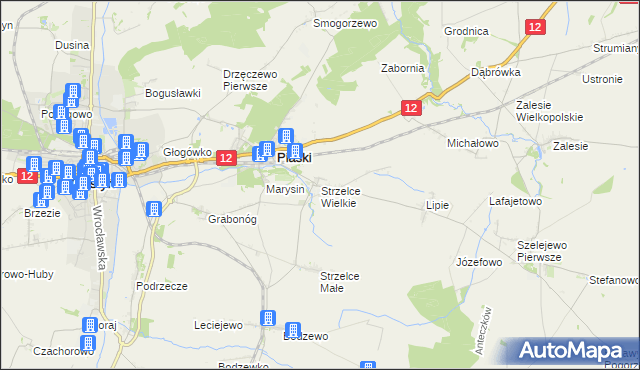 mapa Strzelce Wielkie gmina Piaski, Strzelce Wielkie gmina Piaski na mapie Targeo