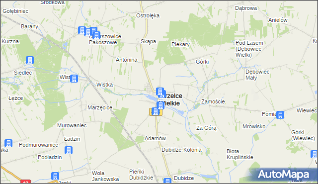 mapa Strzelce Wielkie powiat pajęczański, Strzelce Wielkie powiat pajęczański na mapie Targeo