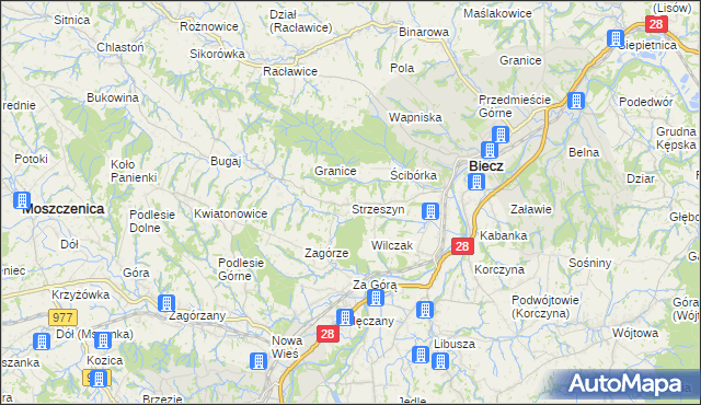 mapa Strzeszyn gmina Biecz, Strzeszyn gmina Biecz na mapie Targeo