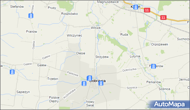 mapa Strzyżew gmina Dobrzyca, Strzyżew gmina Dobrzyca na mapie Targeo