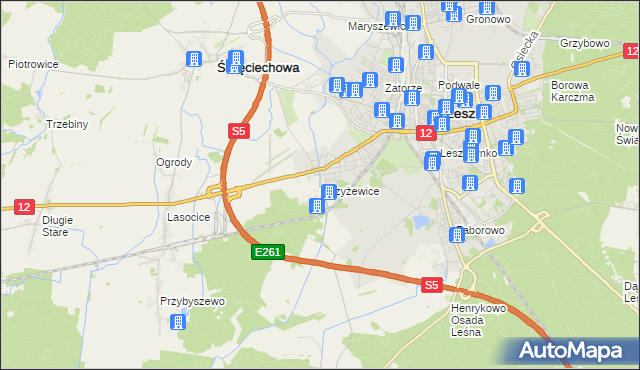 mapa Strzyżewice gmina Święciechowa, Strzyżewice gmina Święciechowa na mapie Targeo