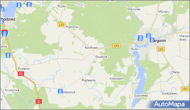 mapa Studźce, Studźce na mapie Targeo