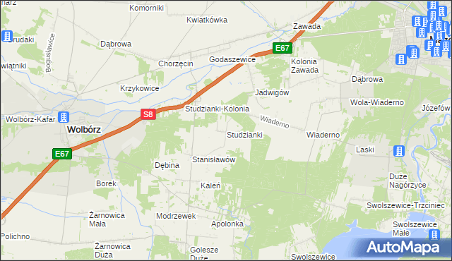 mapa Studzianki gmina Wolbórz, Studzianki gmina Wolbórz na mapie Targeo