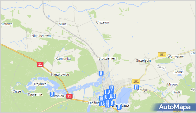 mapa Studzieniec gmina Chodzież, Studzieniec gmina Chodzież na mapie Targeo
