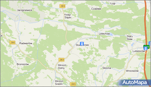 mapa Studzieniec gmina Kożuchów, Studzieniec gmina Kożuchów na mapie Targeo