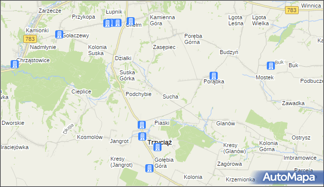 mapa Sucha gmina Trzyciąż, Sucha gmina Trzyciąż na mapie Targeo