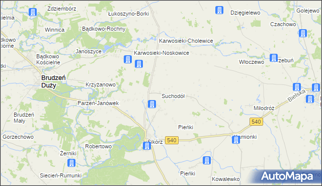 mapa Suchodół gmina Brudzeń Duży, Suchodół gmina Brudzeń Duży na mapie Targeo