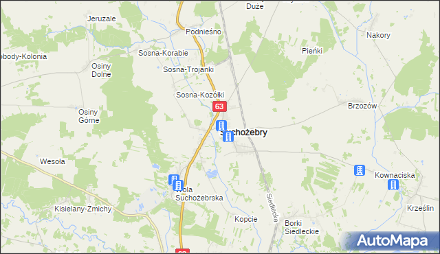 mapa Suchożebry, Suchożebry na mapie Targeo