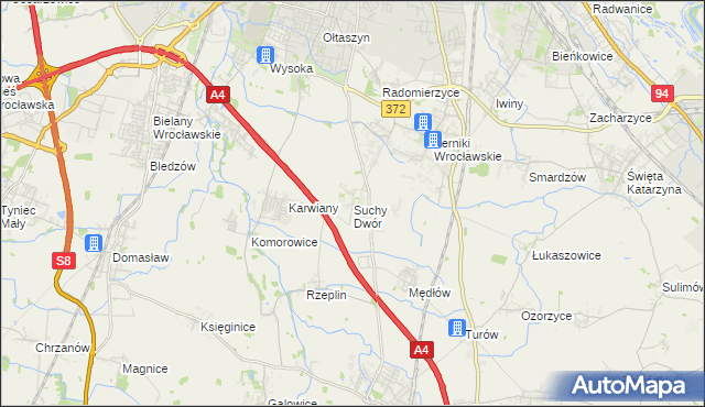 mapa Suchy Dwór gmina Żórawina, Suchy Dwór gmina Żórawina na mapie Targeo